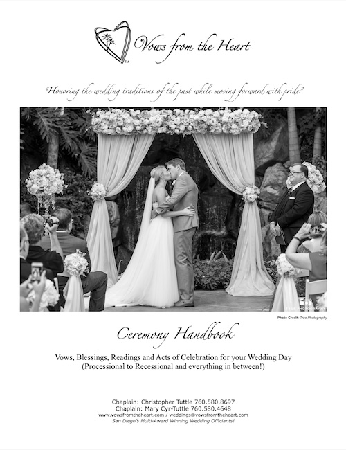 The Vows From The Heart Ceremony Handbook is provided to each couple to help them bring their beautiful and magical ceremony together with ease.
